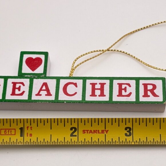 Vintage Wooden Love My Teacher Christmas Ornament Gift Letter Blocks - Picture 4 of 6